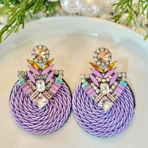 Rhinestone Drop Earrings Fashion Statement Purple Studs Women's Wicker Jewelry